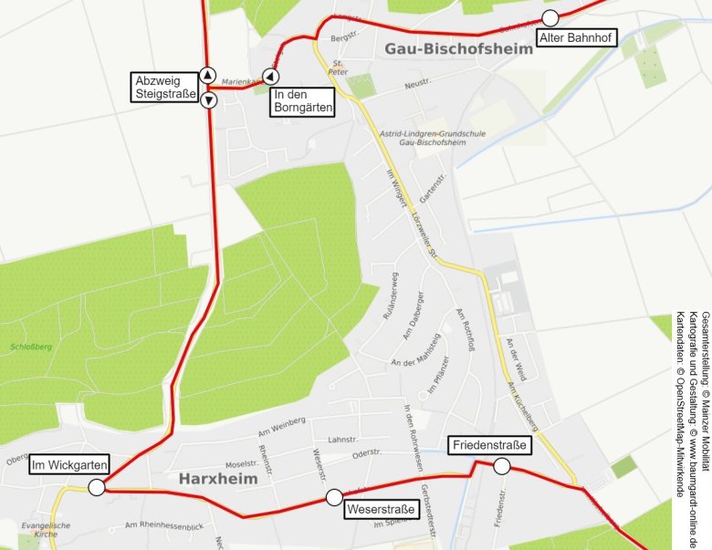 Linienplan Ausschnitt Gau-Bischofsheim / Harxheim